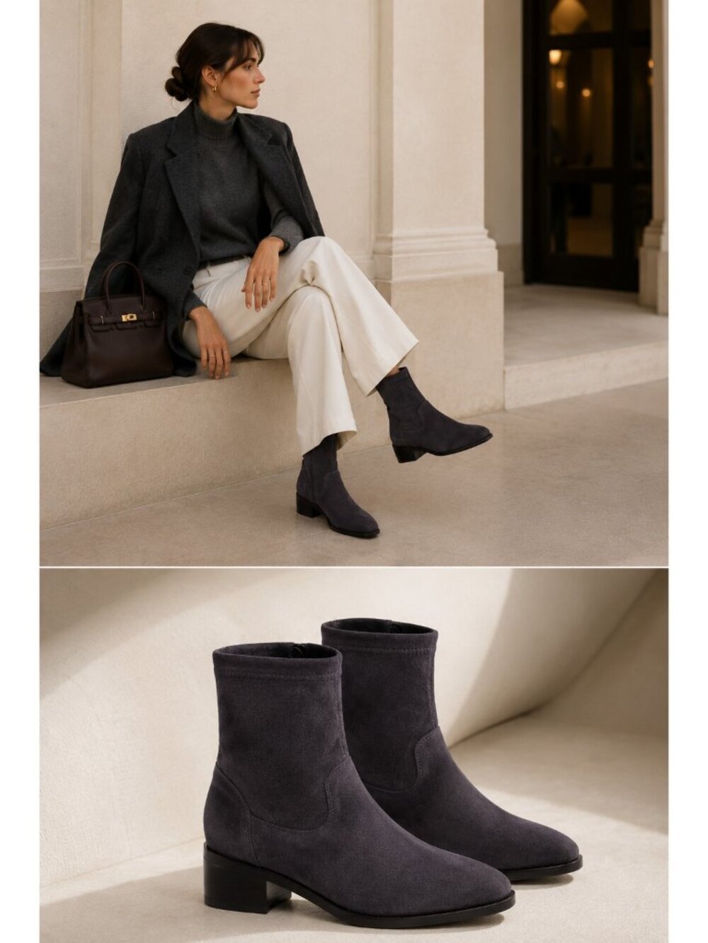Aquatalia Italy Navy Blue Suede Ankle Boots Women’s 8 Waterproof Sock Booties